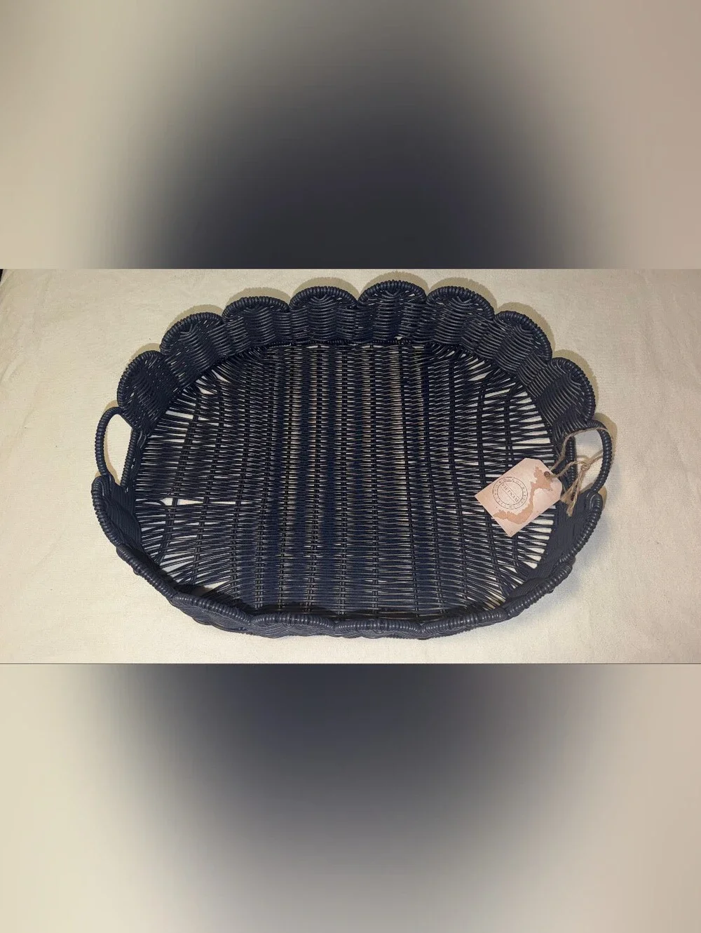 NWT MADE IN VIETNAN Woven Scalloped Edge Serving Tray - Navy Sz 14w 4H 19 L